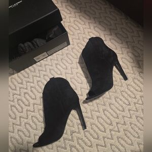 Saint Laurent Black Suede Open Toe Heeled Boots. Size 38
